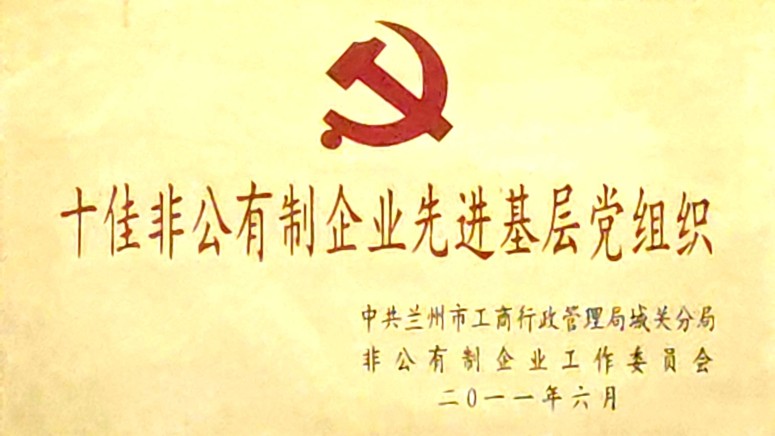 2011年6月 荣获十佳非公有制企业先进基层党组织